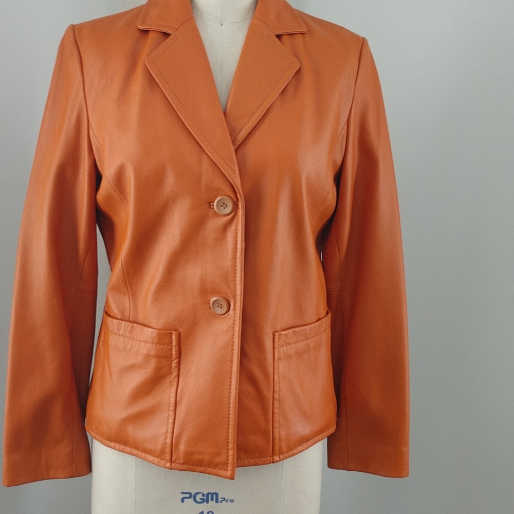 #4 Copy RARE PUMPKIN Color LEATHER Blazer Jacket NWT